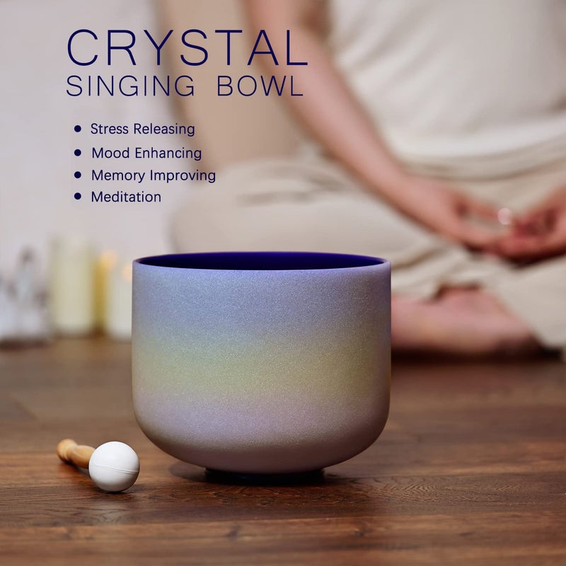 CVNC 440HZ 8 Inch Rainbow Colored A Note Third-Eye Chakra Frosted Quartz Crystal Singing Bowl for Sound Healing and Meditation - Image 3